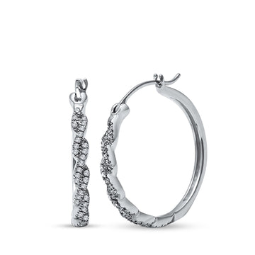 Infinity Twisted Design Simulated Cubic Zirconia Round Hoop Earrings 925 Sterling Silver(3MMX22MM)